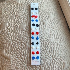 Vintage Nylon earrings 80s red white blue shells apple leafs geometric retro